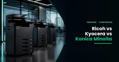 Row of office photocopiers – Ricoh vs Kyocera vs Konica Minolta comparison for Pakistan